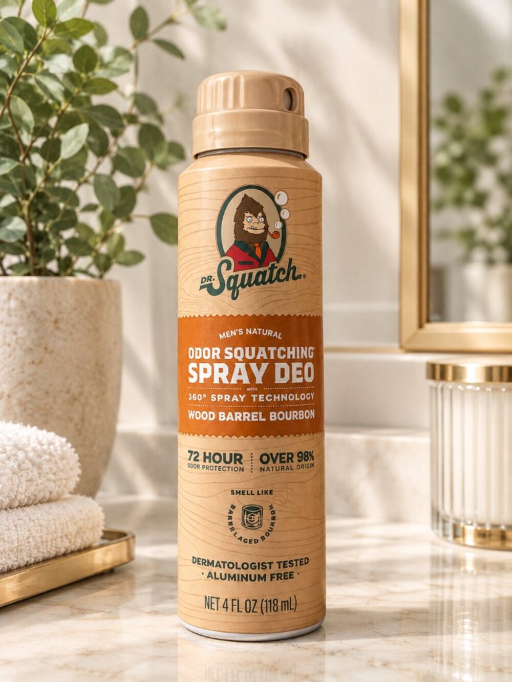 Dr. Squatch Wood Barrel Bourbon Odor Squatching Spray Deodorant 4 oz Aluminum Fr